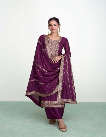 purple top / bottom / dupatta - premium silk ( unstitched )  fabric embroidery work festive 