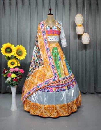 multi lehenga - soft buttersilk with fancy digital printed & real mirror work | inner - micro cotton | length - 42 - 44 inch | flair - 4 m | type  - stitched | choli - soft buttersilk with fancy digital print work & real mirror work | size - 1.20m unstitched | dupatta - soft buttersilk digital printed & real mirror work ( 2.20 m) fabric digital printed work ethnic 