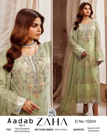 pista top - georgette with heavy embroidered | bottom & inner - santoon | dupatta - nazmin with heavy embroidered fabric embroidery work party wear 