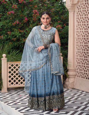 sky blue blouse - silk & embroidery work ( front & back both side work ) | dupatta - heavy net & embroidery work | lehenga - georgette & embroidery work ( front & back both side work )  | size - m ( 38 ) | l ( 40 ) | xl ( 42 ) | xxl ( 44 ) fabric embroidery work casual 