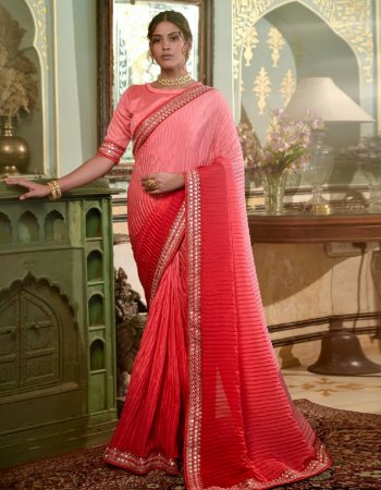pink saree - soft chinon silk with mirror work | blouse - heavy banglory silk sleeves work ( unstitched blouse )  fabric mirror work work casual 