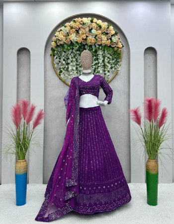 purple lehenga - fox georgette with embroidery sequance work | size - upto 44 | length - 42 | inner - crep | flair - 3.40 m canvas patta & cancan | lehenga type - semi stitched | choli - fox georgette with embroidery sequance work | size - upto 44 ( unstitched  1.20 m) | dupatta - net embroidery with sequance ( 2.30 m) fabric sequance work party wear 