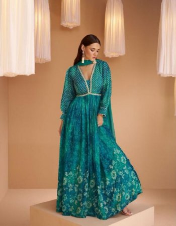 sky blue georgette | dupatta - net ( free size stitched ) fabric printed work ethnic 