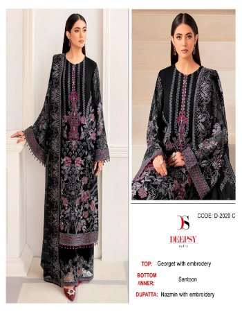 black top - georgette with embroidery & hand work ( semi stitched ) | bottom - santoon | dupatta - nazmin with embroidery  fabric embroidery work party wear 