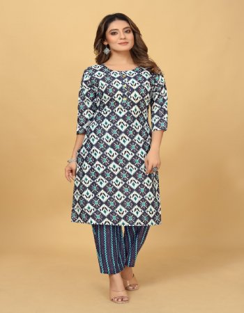 navy blue cotton | sleeves - 3/4 kurti and knee length - upto 42 