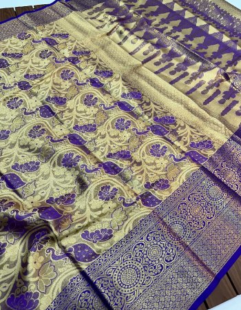 navy blue pure kanjivaram silk with weaving with soft naylon zari border | blouse - contrast weaving blouse fabric weaving work party wear 