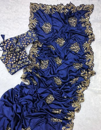 navy blue saree - chinon silk with diamond work | blouse - mono banglory silk ( unstitched )  fabric embroidery work ethnic 