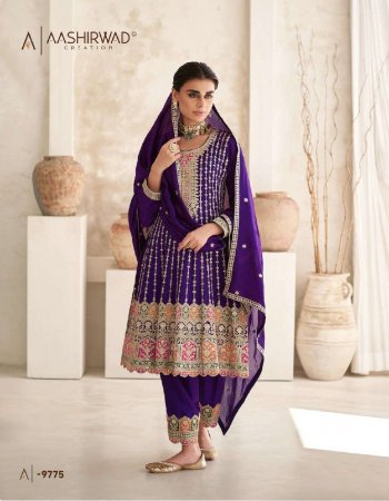 purple top - premium silk with embroidery work with sequance work | inner - dull santoon | bottom - premium silk with embroidery sequance work | dupatta - premium silk with embroidery sequance work | size - max upto 46 | length - max upto 40 | type - free size stitched  fabric embroidery work festive 