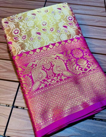 pink pure kanjivaram silk with mina weaving & naylon zari border fabric weaving work ethnic 