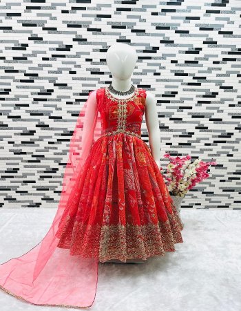 red gown - heavy fox georgette with digital printed work with embroidered sequance work | zipper - available| sleeves - available extra | inner - micro cotton | gown - full stitched | dupatta - heavy net with less border  fabric digital printed work festive 