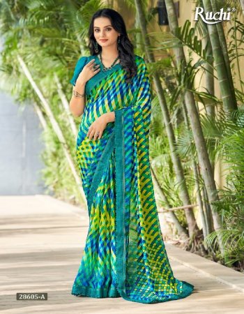 sky blue chiffon saree with attached border fabric digital printed work festive 