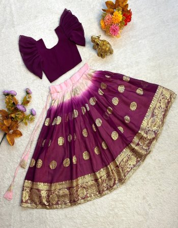 wine blouse - georgette stitched with frill sleeves work stitched blouse | lehenga - viscose georgette with soft dyeable padding print & zari work | inner - micro cotton ( lehenga & blouse )  fabric printed work ethnic 
