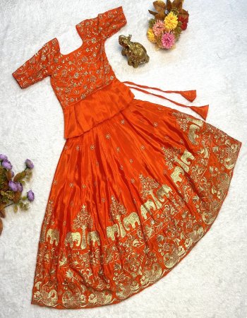orange lehenga & blouse - chinon silk with golden zari embroidered border | inner / linning - micro cotton fabric embroidery work casual 