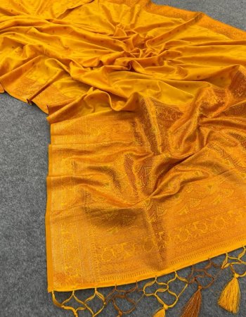 yellow ultra satin pure banarasi silk fabric weaving work party wear 