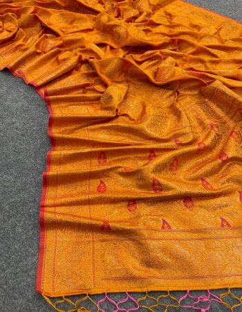 yellow ultra satin pure banarasi silk fabric weaving work festive 