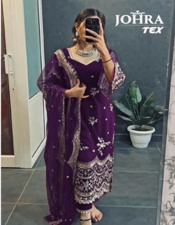 purple top - heavy bluming georgette embroidered with ( moti work ) | dupatta - butterfly net with embroidered | bottom / inner - dull santoon  fabric embroidery work ethnic 