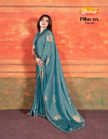 sky blue pure chiffon embroidery border with embroidery blouse  fabric embroidery work party wear 