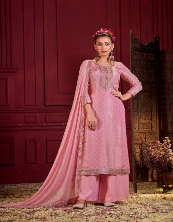 pink top - pure organza simar silk self jacquard with heavy work | bottom - pure | dupatta - pure editional work organza lace border  fabric jacquard work party wear 
