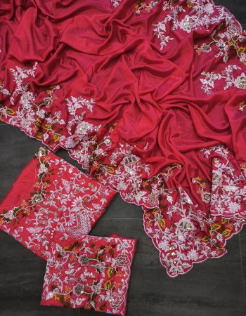 rani saree - soft diamond chinnon silk | blouse - mono banglory silk thread sequance work ( unstitched )  fabric embroidery work casual 