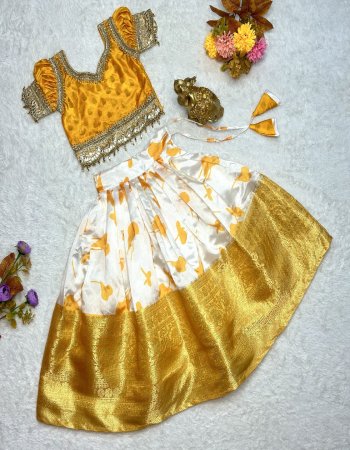 yellow blouse - hand dying viscose butti & thummar lace neck design ( full stitched ) | lehenga - soft printed with zari work with weaving border | inner-  micro cotton fabric weaving work festive 