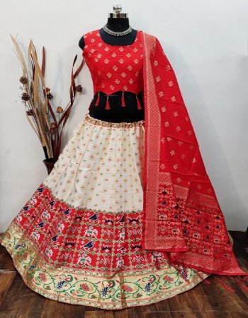 red lehenga - brocade fabric lehenga with inner canvas & cancan | type - semi stitched | size - upto 42 | length - 42 | blouse - pure silk designer fancy blouse ( full stitched ) | size - upto 42 with latkans | dupatta - pure banarasi silk fabric weaving work casual 