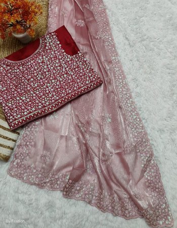 baby pink saree - jimmy choo with sequance embroidery work with cut border | blouse - satin banglory silk with sequance embroidery work  fabric sequance work casual 