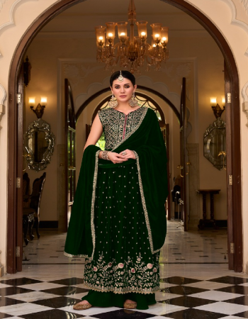 dark green top - velvet | bottom - pure viscose pashmin sararra | dupatta - velvet (fully ready made free size upto 2xl) fabric embroidery work ethnic  