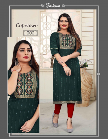 dark green kurti - fancy heavy rayon weaving with embroidery work fabric embroidery work casual 