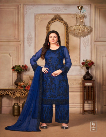 navy blue top - net with cording and sequence work | plazzo - santool with work patch | inner / bottom - santool fabric sequence  work wedding 