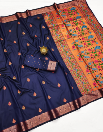 navy blue banarasi silk fabric printed  work ethnic 