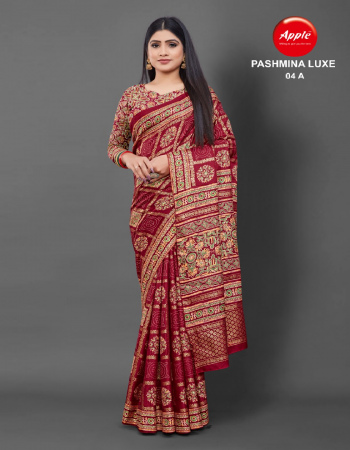 red pashmina silk fabric printed  work wedding 