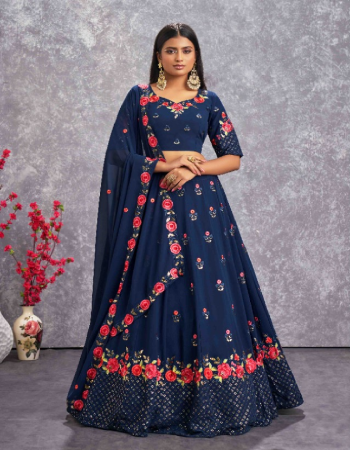 teal blue lehenga / choli - georgette  | lehenga belt work - thread with sequence embroidered and mirror work (length - 42 inch )(semi stitched)| choli work - thread with sequence embroidered work (length - 1 mtr) (unstitched) | dupatta - georgette | dupatta work - thread work sequence ,embroidered and mirror work (length - 2.30 mtr)  | size - upto 42 bust and waist  fabric embroidery  work festive 