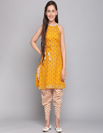 yellow poly cotton | length - 26 to 32 (as per size ) | size - 26 -s(7 to 8 year) | 28 -m (8 to 10 year) | 30 - l (10 to 12 year) | 32 -xl (12 to 14 year) fabric printed  work ethnic 