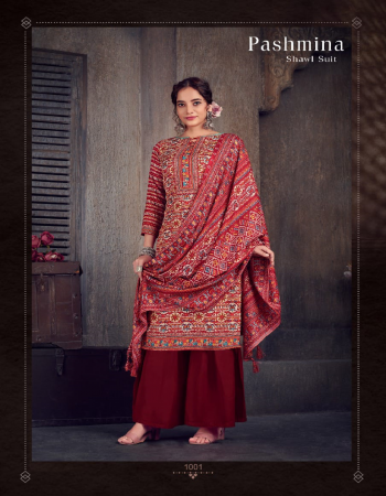 brown top - pure pashmina neck design (2.40 mtr) | bottom - heavy spun dyed (2.40 mtr) | dupatta - shawl print dupatta (2.15 mtr)  fabric printed work ethnic 