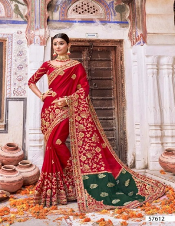 red vichitra silk  fabric printed work wedding 