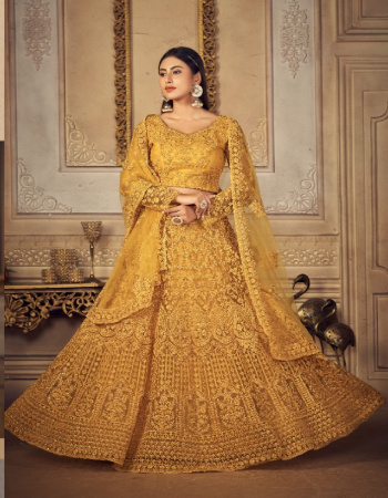 yellow lehenga - net with heavy banglori silk 2 layer inner with heavy quality cam cam | blouse - net with heavy banglori silk | dupatta - net (cut 2.3 mtr) | size - blouse unstitched | lehenga - semi - stitched  fabric embroidery work festive 