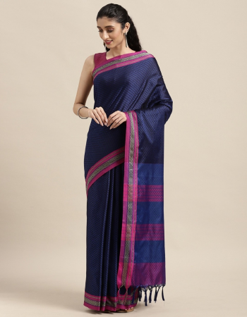 navy blue silk saree with unstitched blouse fabric printed  work festive 