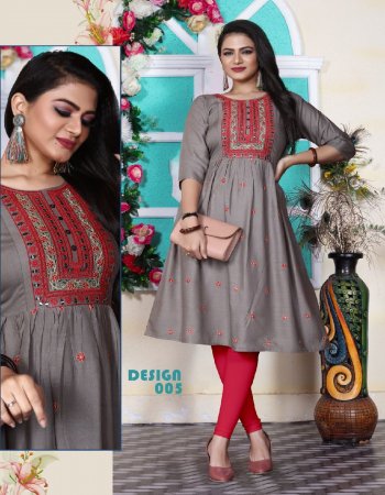 coffee rayon 14kg embroidered kurti with chapti pattern with all over and galla work | length - 44