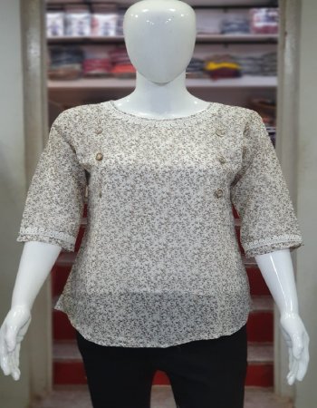 white top - georgette with inner  fabric printed  work casual 