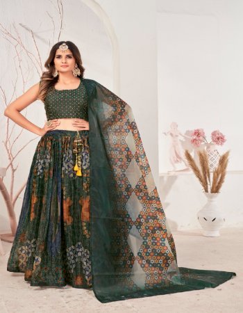 mahendi top - classy hand embellished with print work blouse | lehenga - organza with print work | dupatta - designer organza print work | size - 42 (ready) 2 - 2 inch margin extended 45 | sleeves inside  fabric embroidery  work festive 