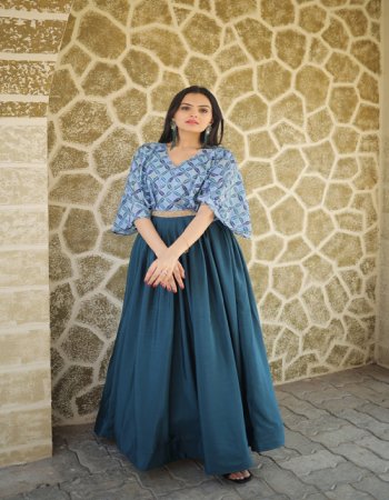 sky gown - chinnon with sequins & position print work | sleeves - off shoulder sleeves | length - upto 56 inch | flair - 3.5 meter | lining (inner) - cotton | neck - designer v neck | stitching with canvas patta and aari work belt  fabric sequence  work festive 