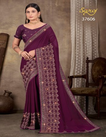 purple shimmer died saree and swarovski work with blouse  fabric embroidery  work wedding 