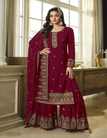 maroon top-heavy faux georgette with embroidary work with sequence work sleeves i dupatta- heavy faux georgette with 4 side heavy embroidary work with sequence work i bottom- heavy faux georgette 2.25 m i bottom & inner- heavy woek heavy santoon 2.25 m i top inner- heavy santoon with join top i length- max upto 46