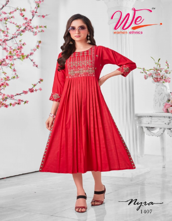 red rayon with rose  fabric thread work work casual  