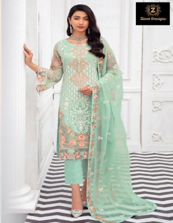 green georgette embroidered moti work kameez unstithched santoon inner and bottoms georgette cutwork embroidered dupatta (pakistani copy) fabric moti work work casual 