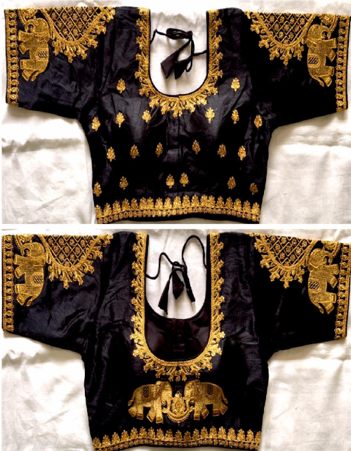 black  fentam silk |front open pattern  fabric embroidery hand work thread jari work work casual  