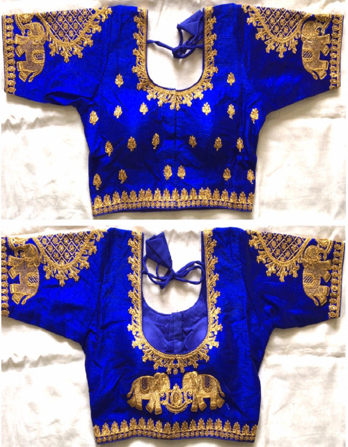 blue fentam silk |front open pattern  fabric embroidery hand work thread jari work work wedding  