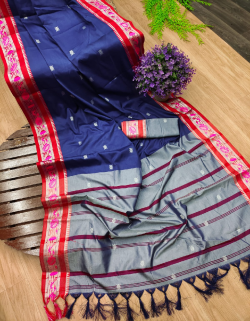 blue banarasi silk paithani fabric weaving jacqaurd work ethnic 