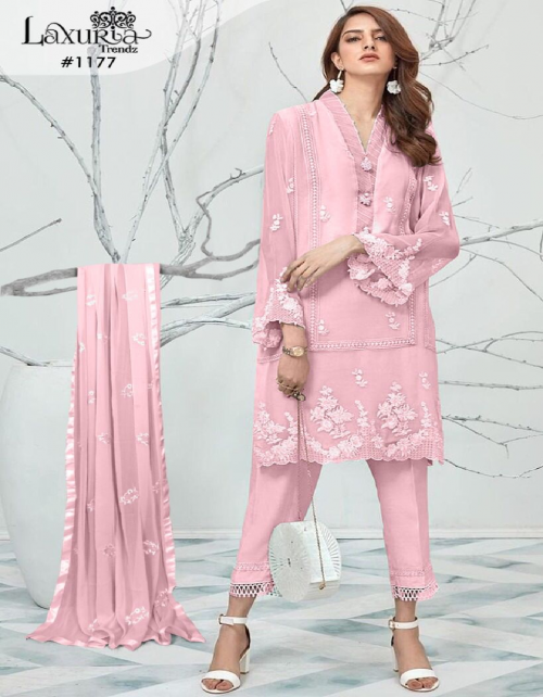 pink top-fox georgette |pant-cotton strachble |dupatta-nazmin fabric handwork embroidery work wedding 