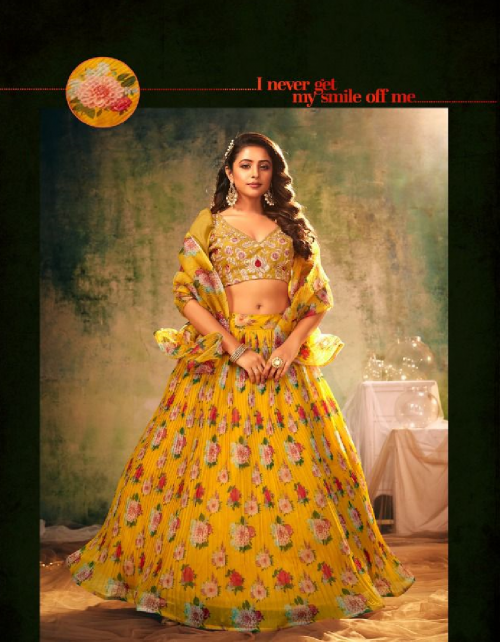 yellow blouse - heavy banglori with embroidery sequnace work | lehenga - heavy organza with digital print and crushed plated pattern with heavy quality can - can ( 4.2 m flair ) | dupatta - heavy organza with digital print ( cut 2.40 m) | size - blouse - unstitched & lehenga - semi stitched fabric sequance + heavy embroidery work festive 